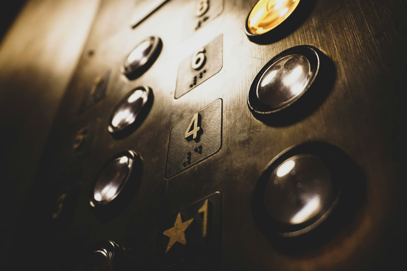 Close up of an elevator floor button panel