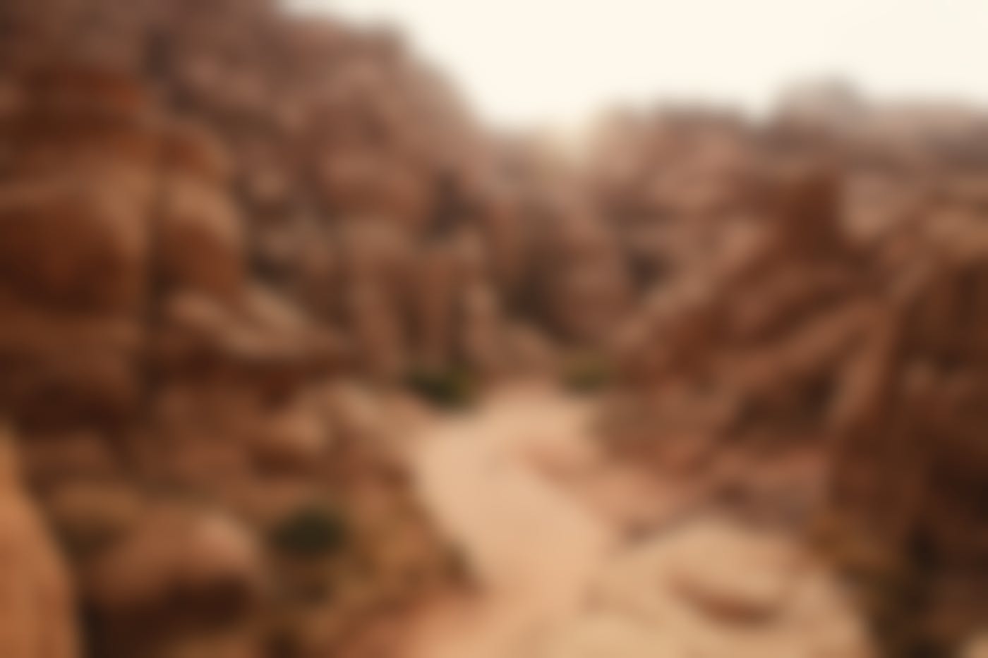 A person walking a sand path through a canyon