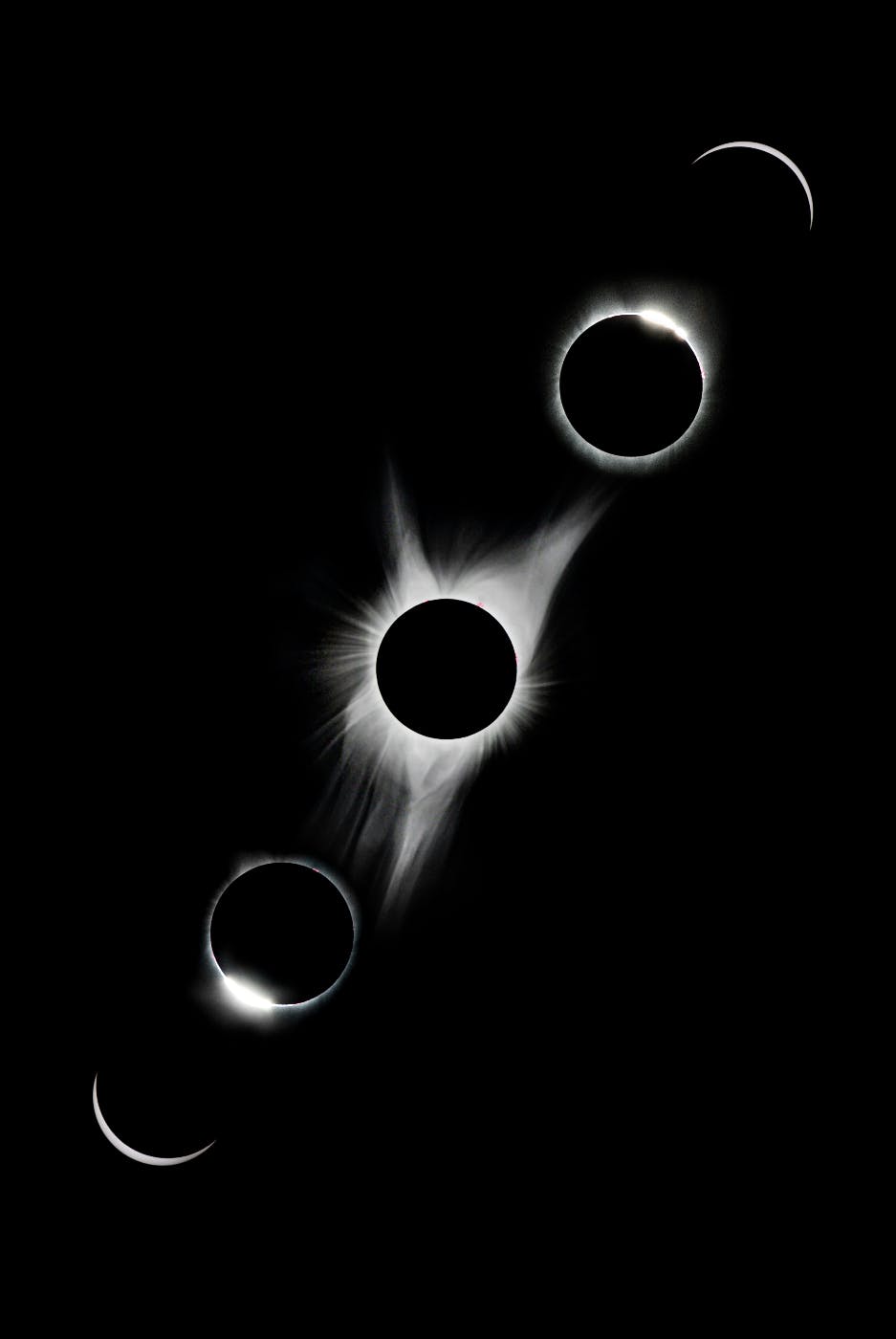 black and white photo showing the phases of an eclipse