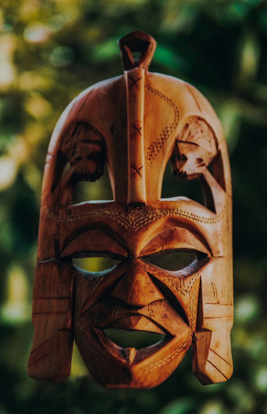 A carved wooden mask