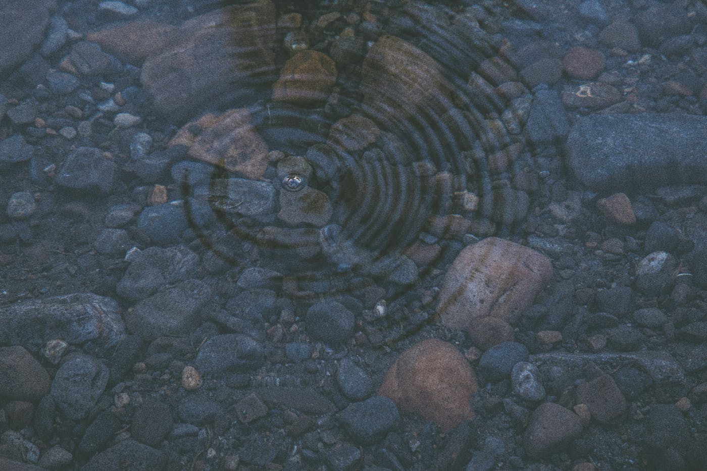 Ripples moving out in a circle from a dropped spot in clear water