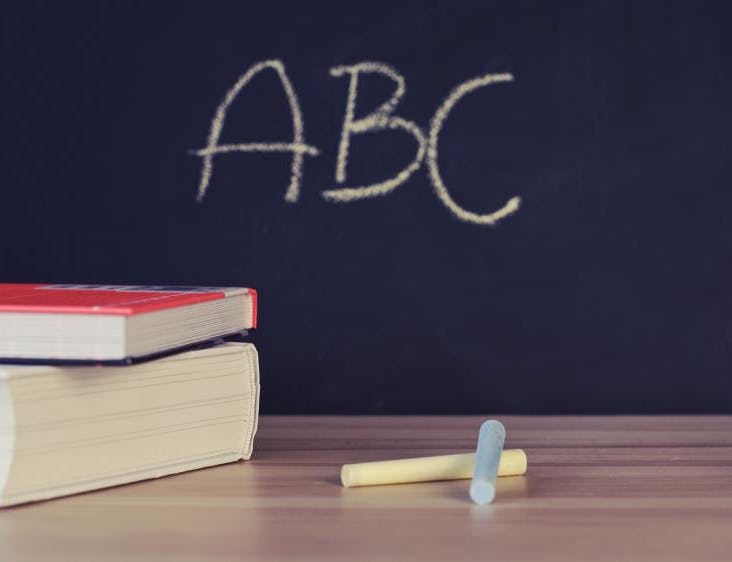 chalkboard with ABC written on it in yellow chalk