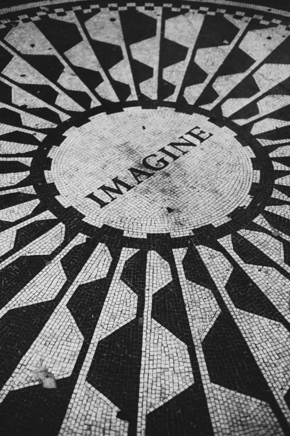 The black and white imagine mosaic at John Lennon's grave
