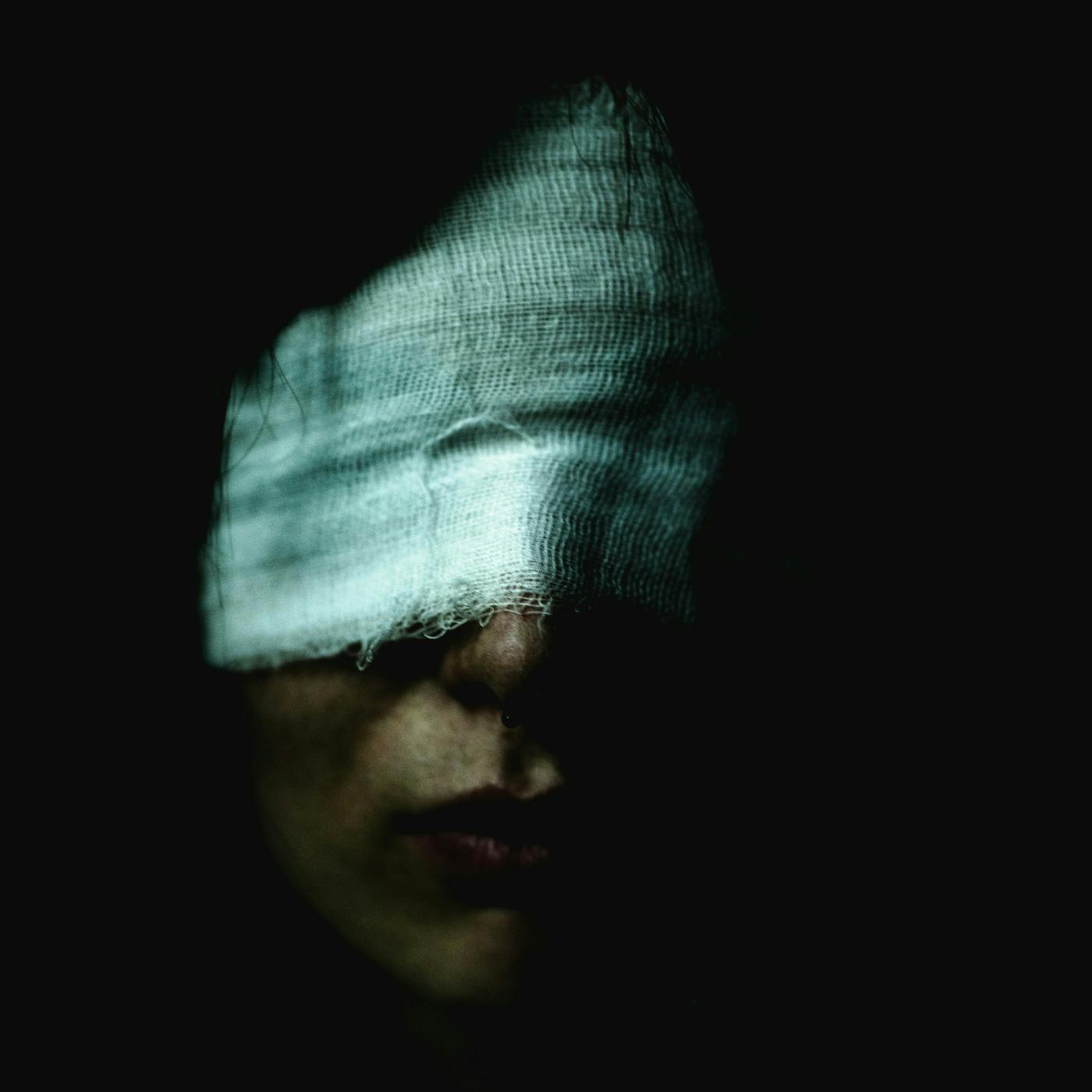 Close up of a woman blindfolded
