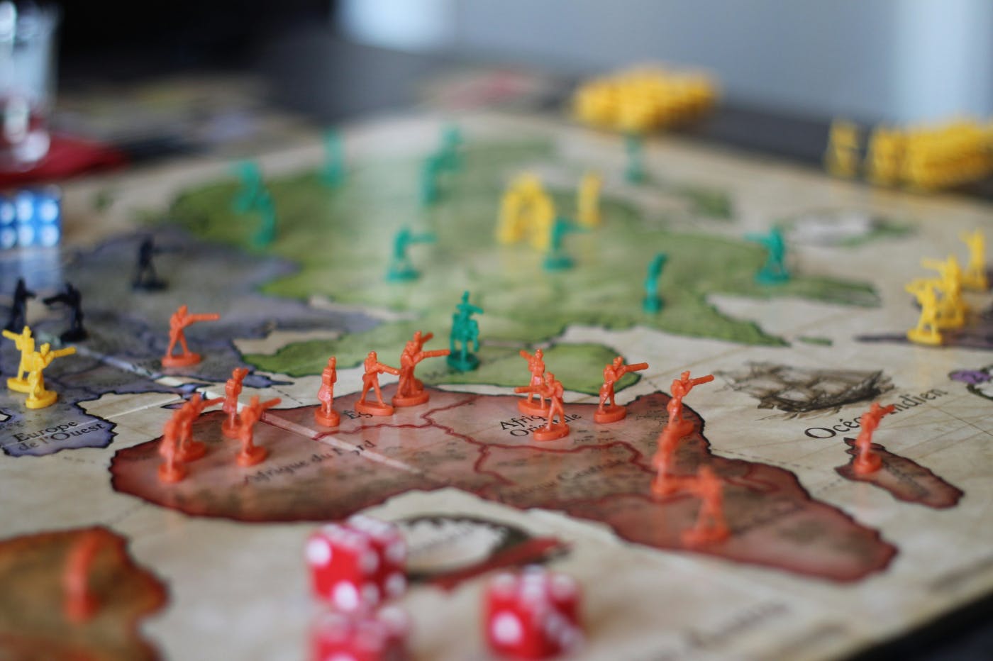 A Stratego board mid game