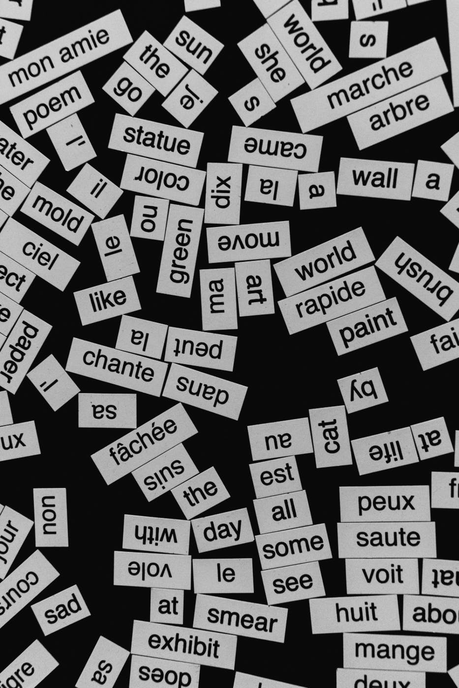 Magnetic words on a black background