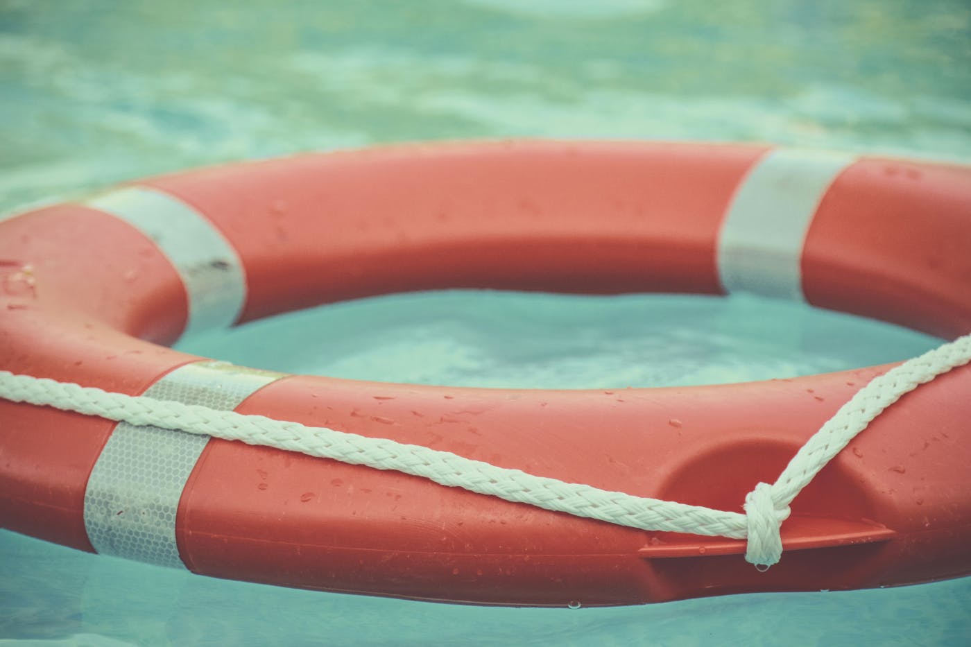 A red and white life float