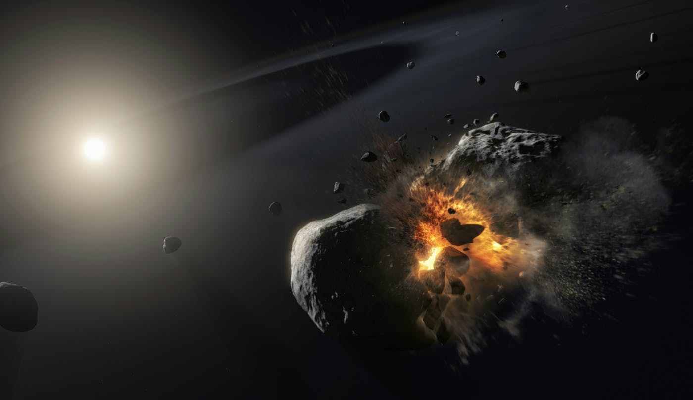 An artist's rendering of two planets colliding