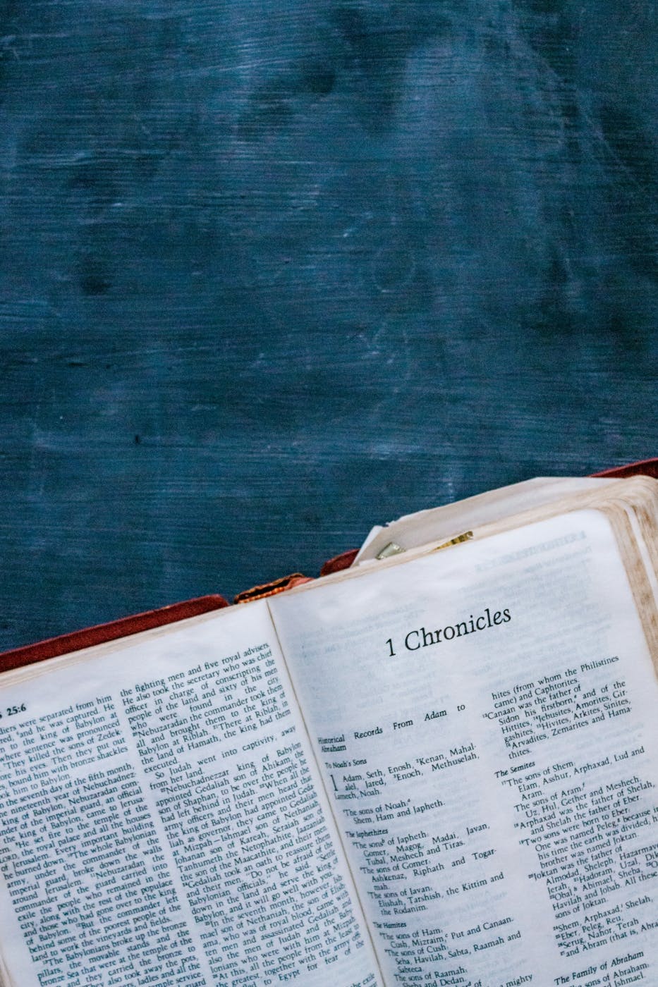 A Bible opened to First Chroniciles
