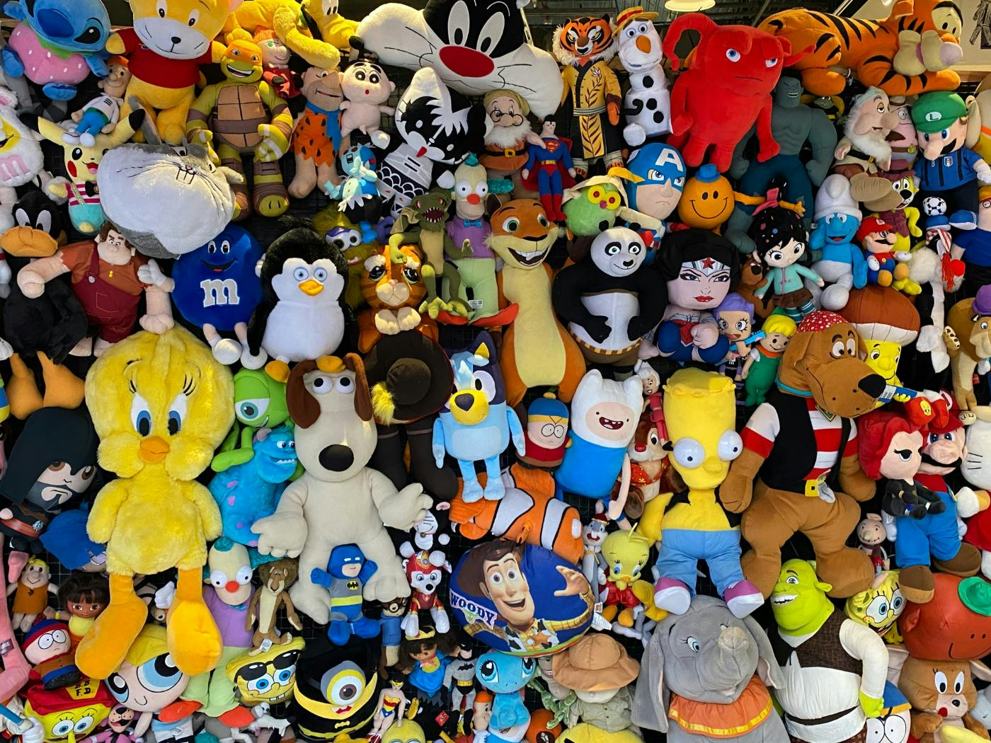 Hundreds of plush toy cartoon characters