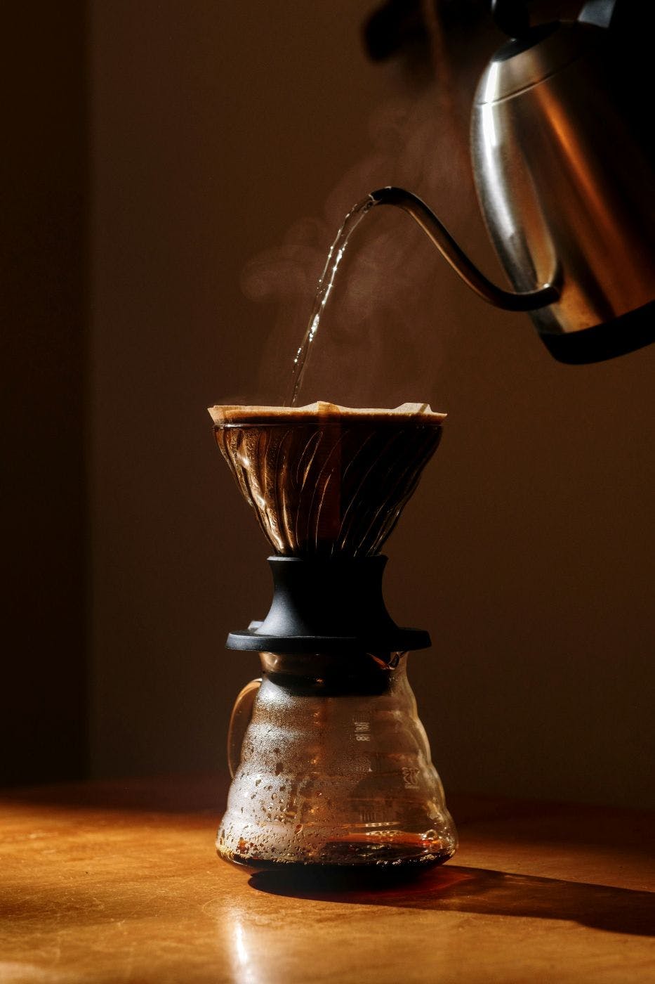 A pour over cup of coffee in progress