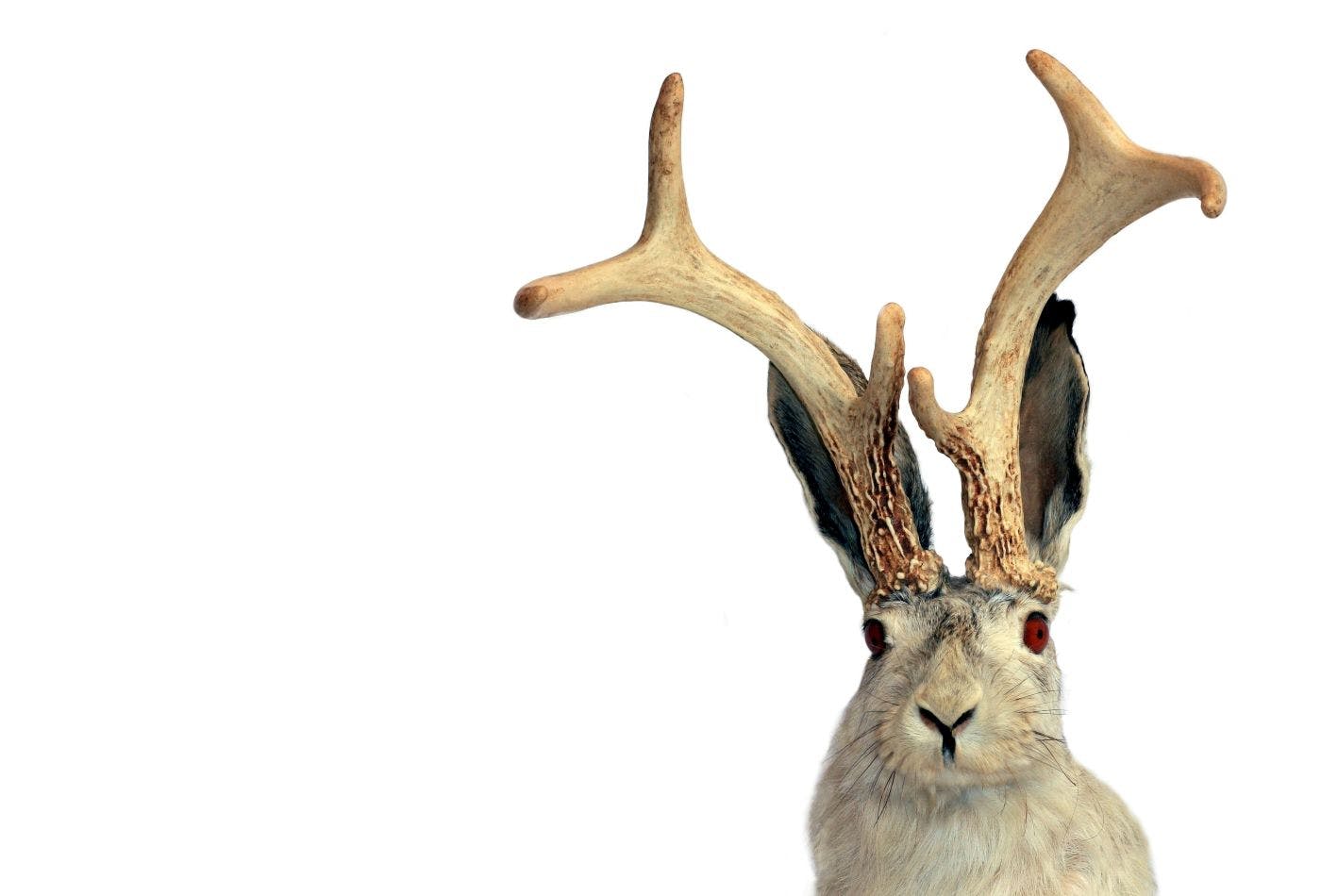 A rabbit with antlers