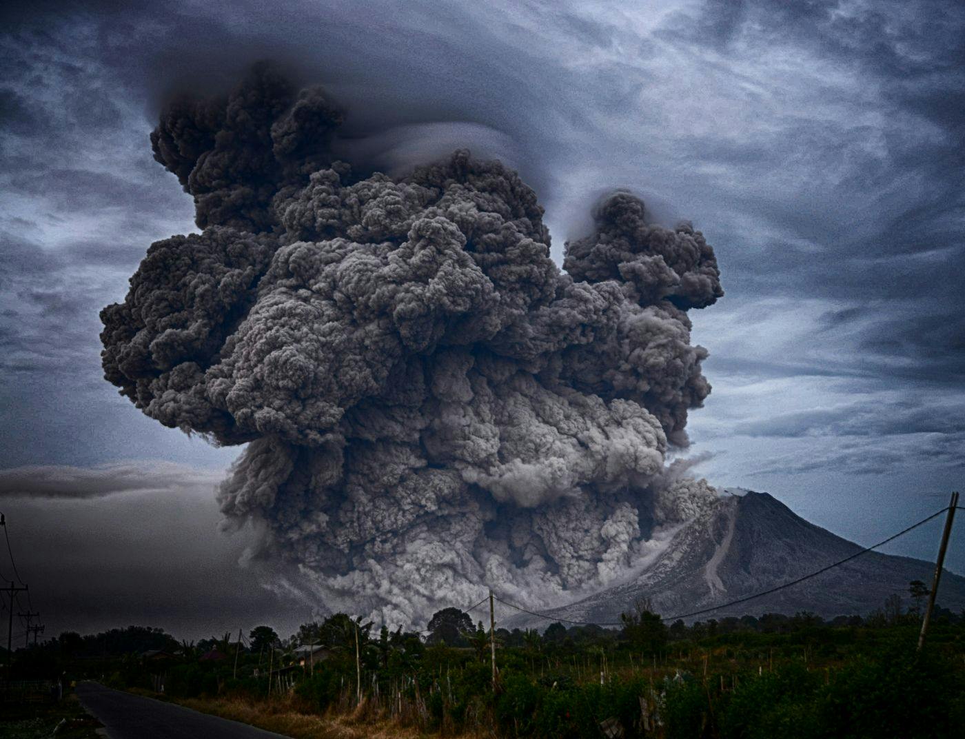 A volcano erupting