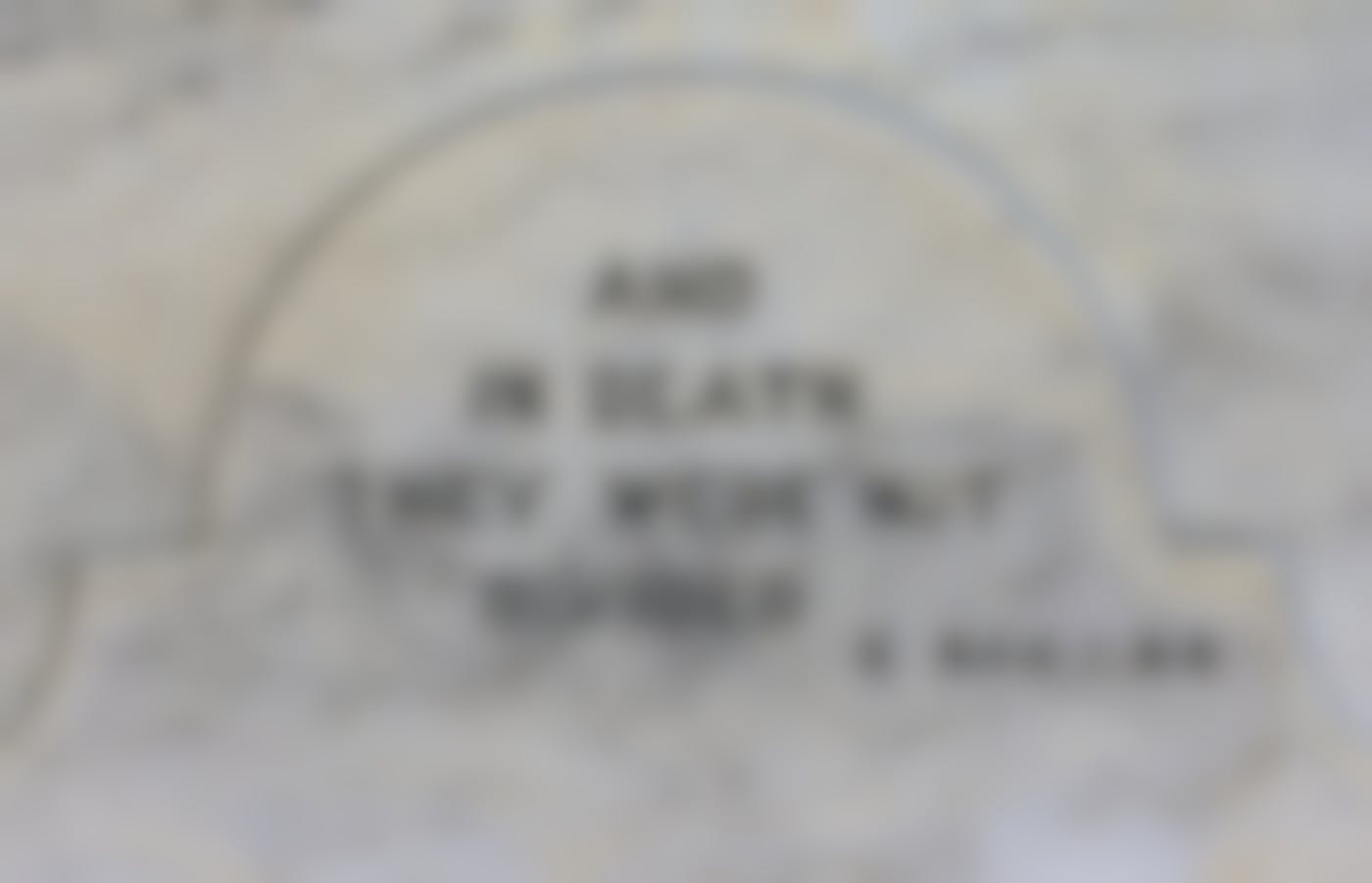 A marble headstone with the inscription "And in death they were not divided"