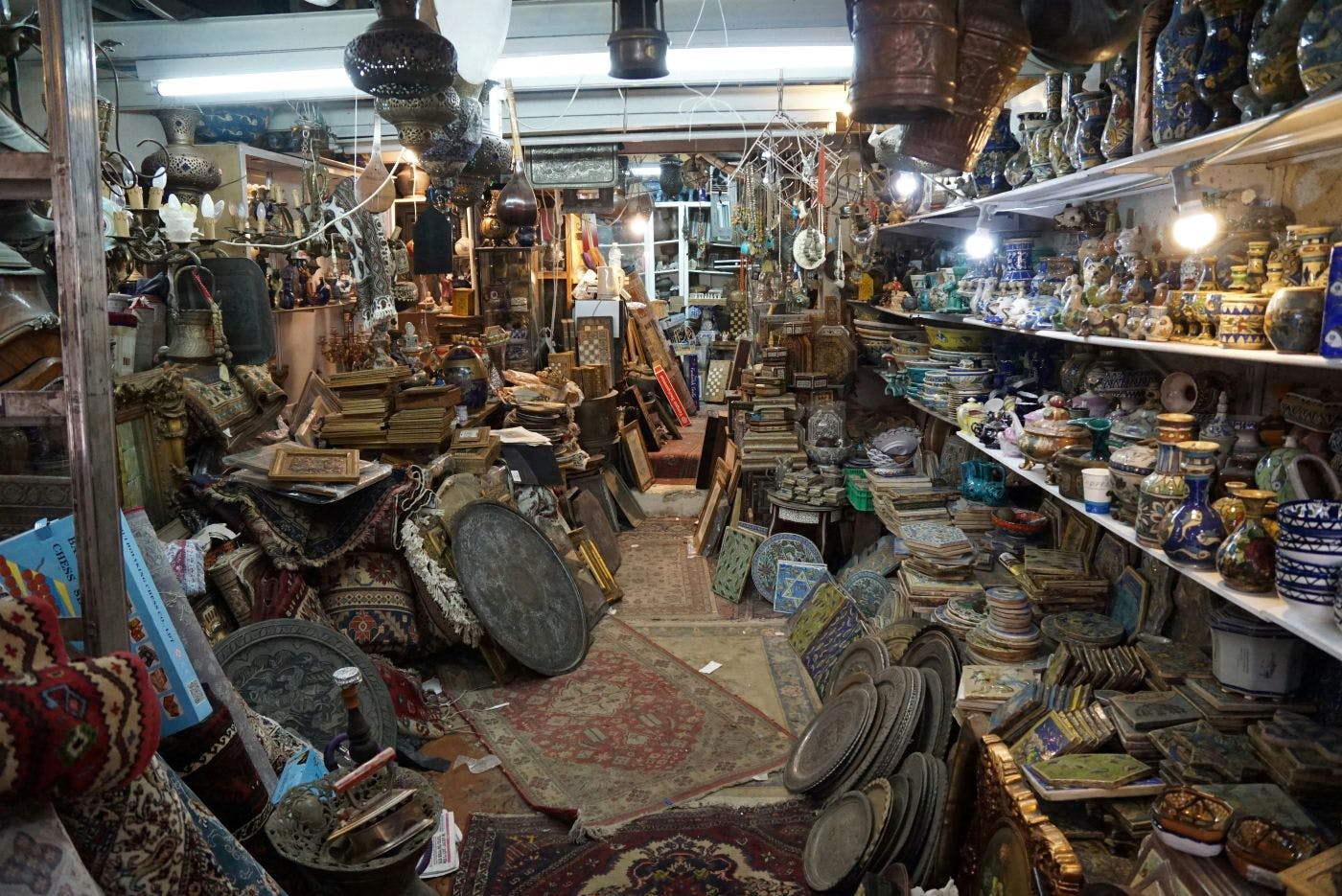A junk crammed antique shop