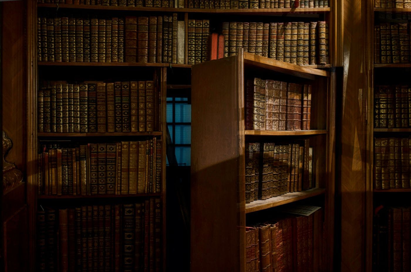 A secret door in a bookcase