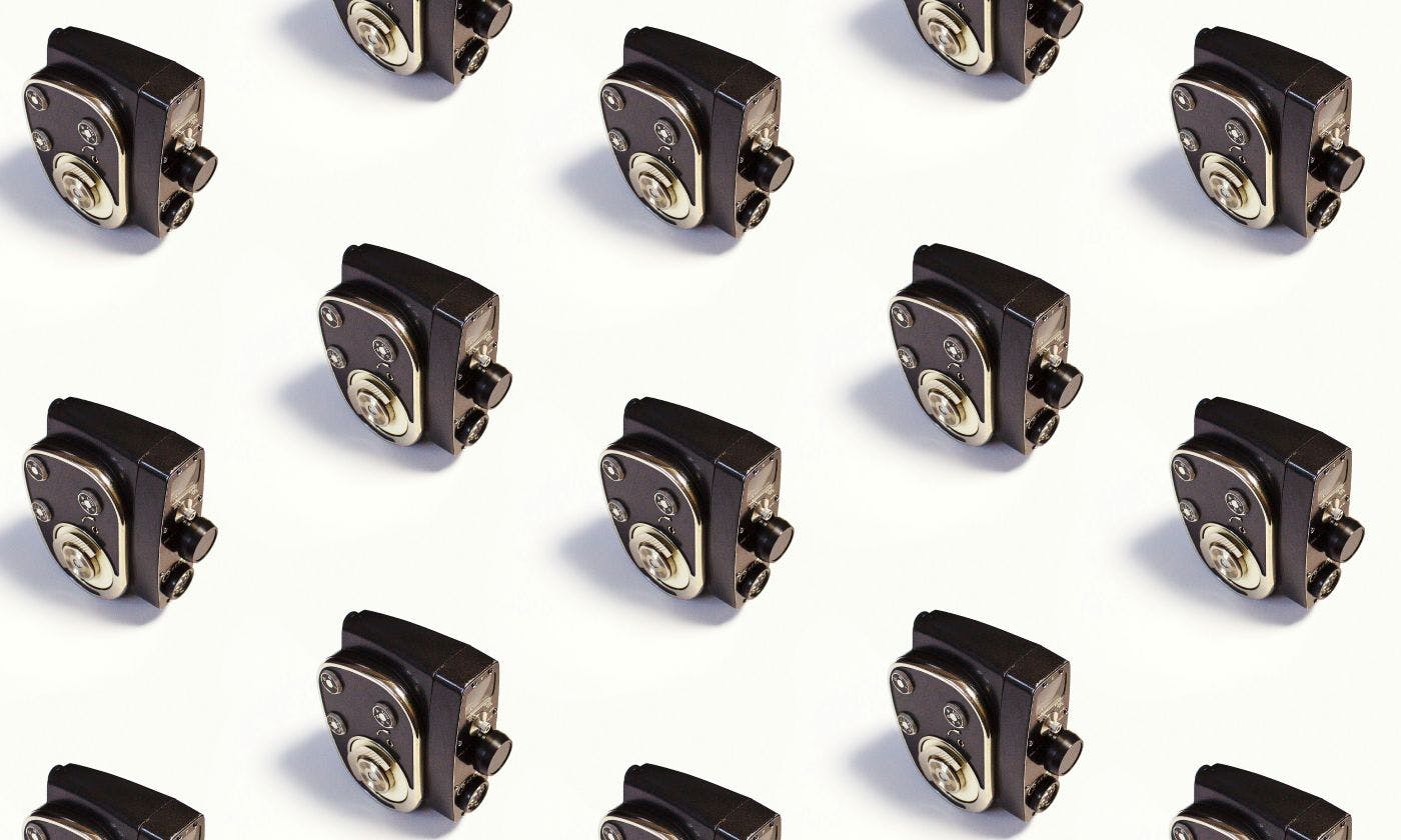 Many copies of the black Super 8 camera