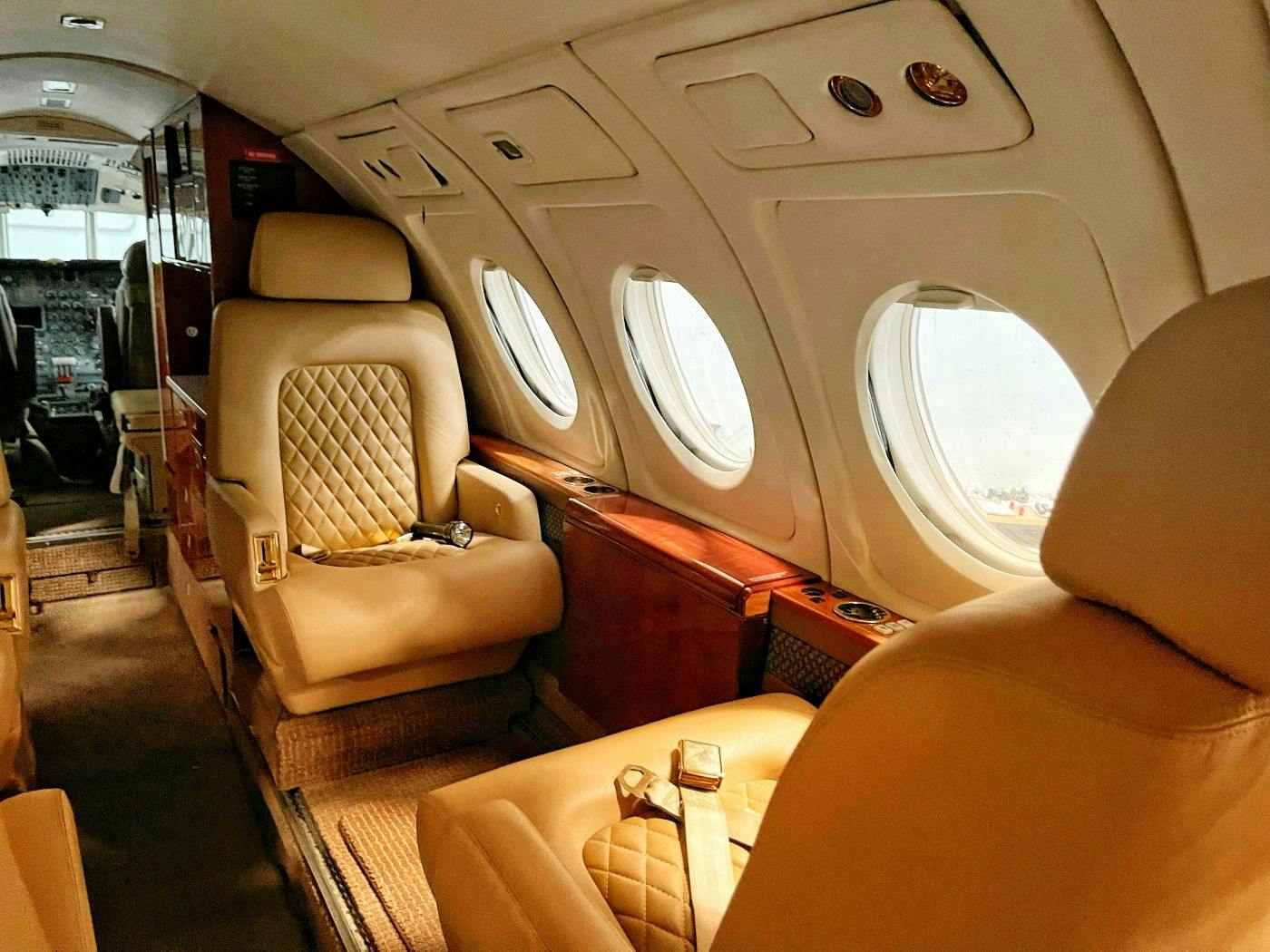 The cabin of a private jet