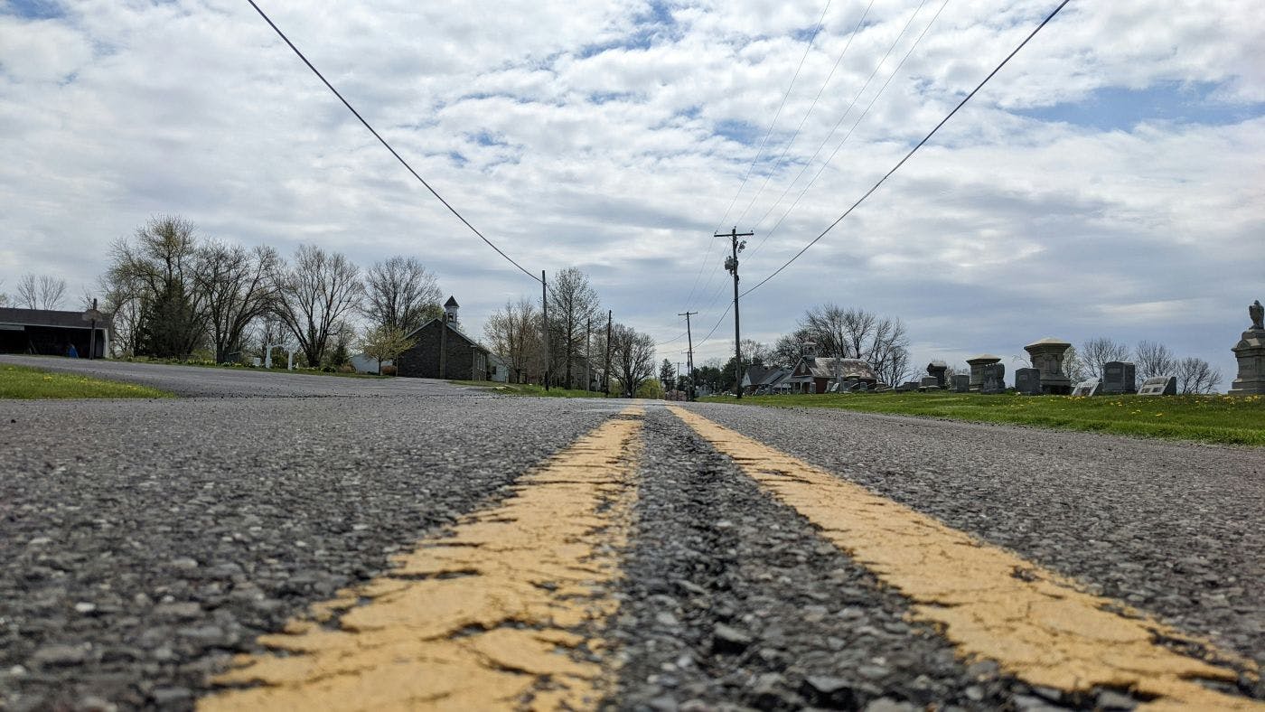 Yellow lines in the middle of a road