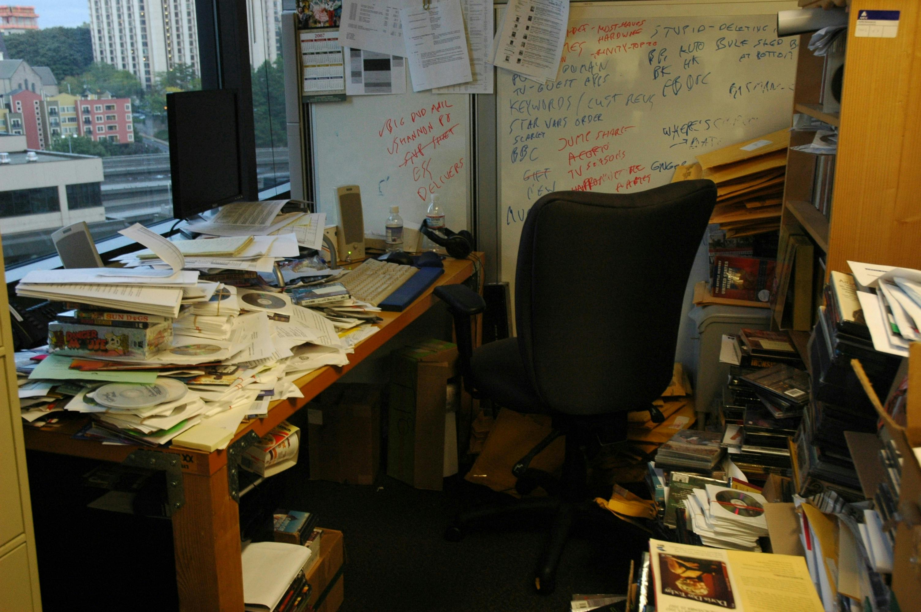 An extremely disorganized and messy office
