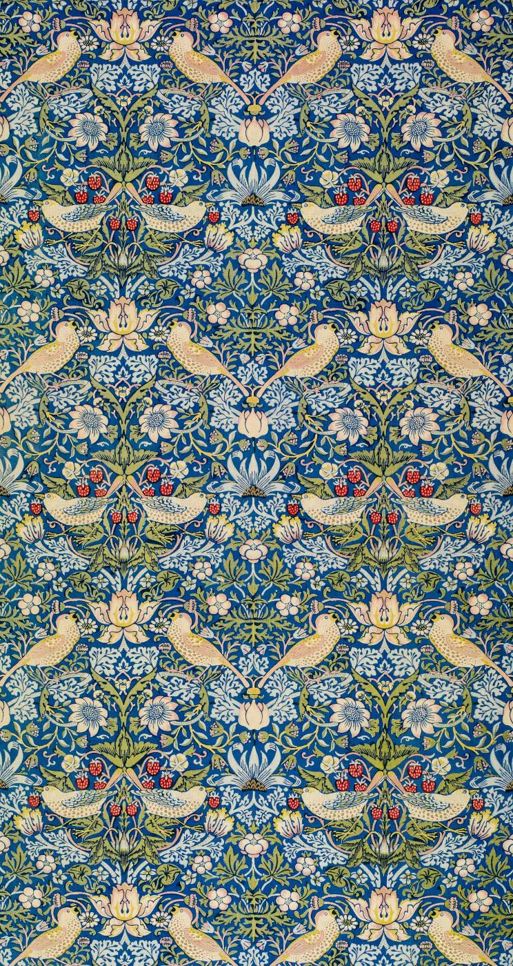 A textile with floral and avian designs