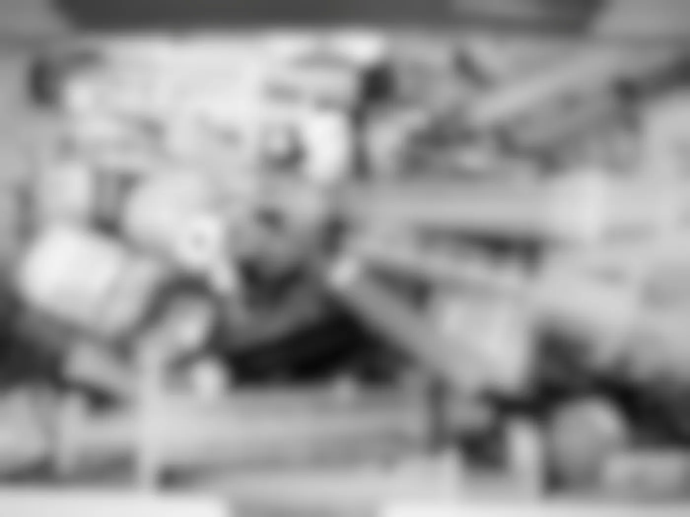 Black and white image of syringes, pipes, vials