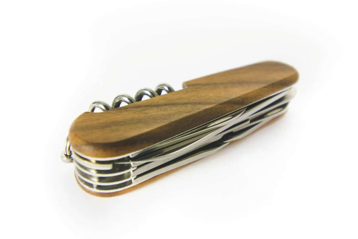 A brown and silver Swiss Army Knife
