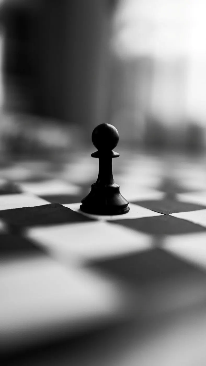 a single pawn on a black and white board