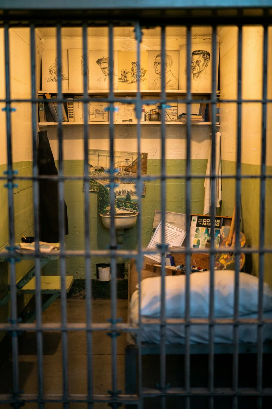 A prisoner's cell with personal belongings
