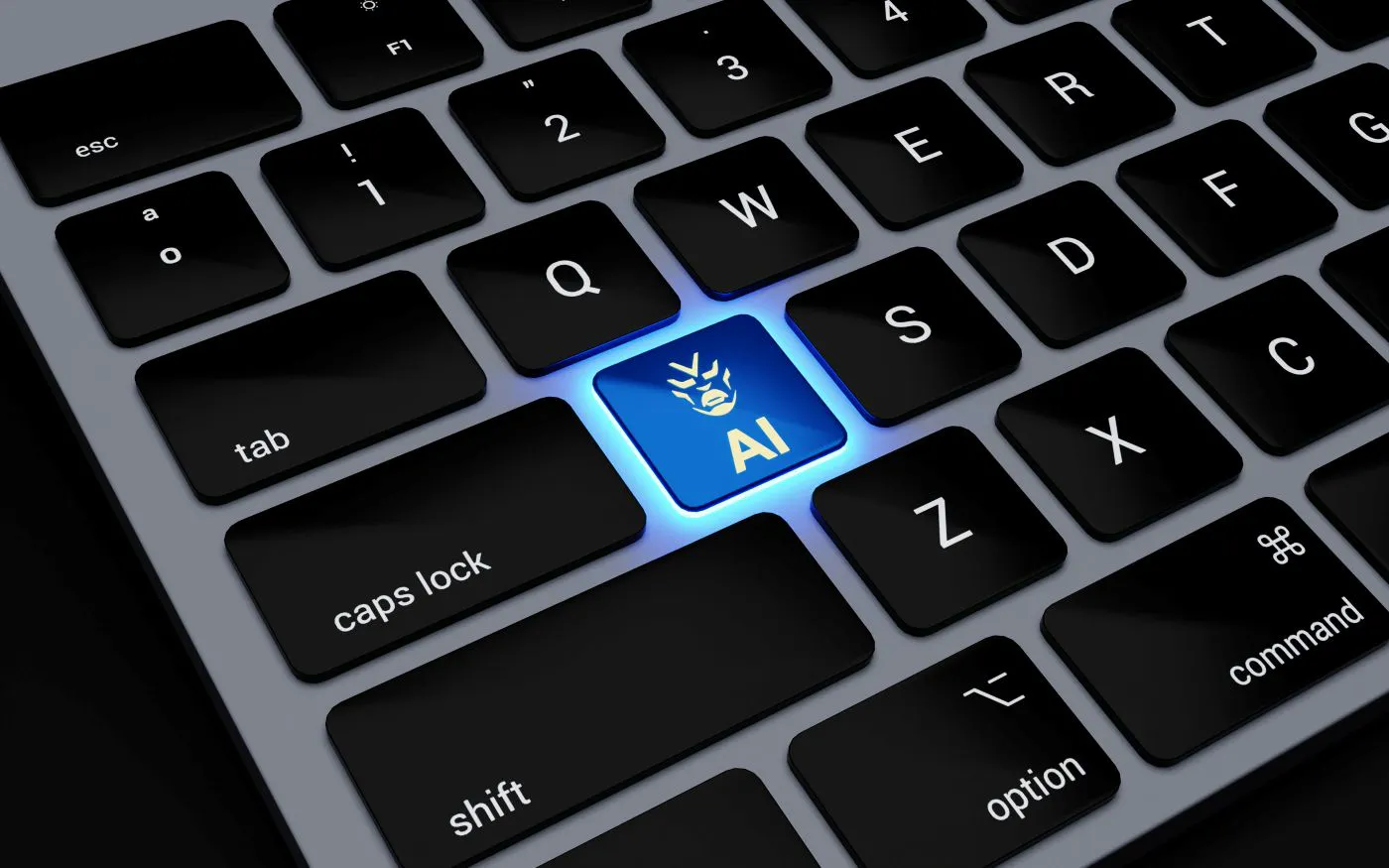 A computer keyboard with a blue AI key