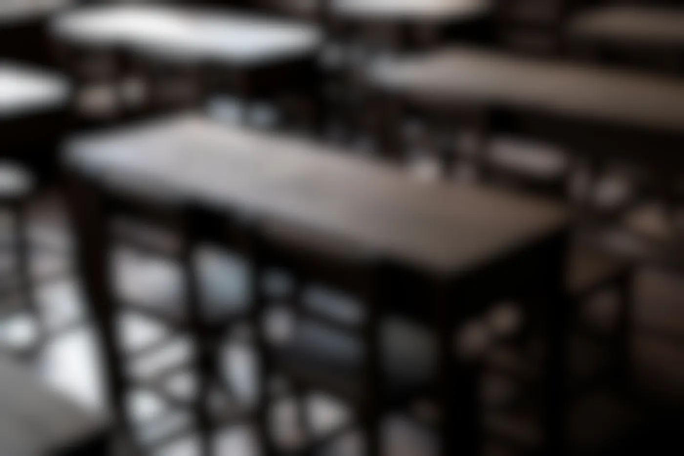 Brown wooden classroom desks