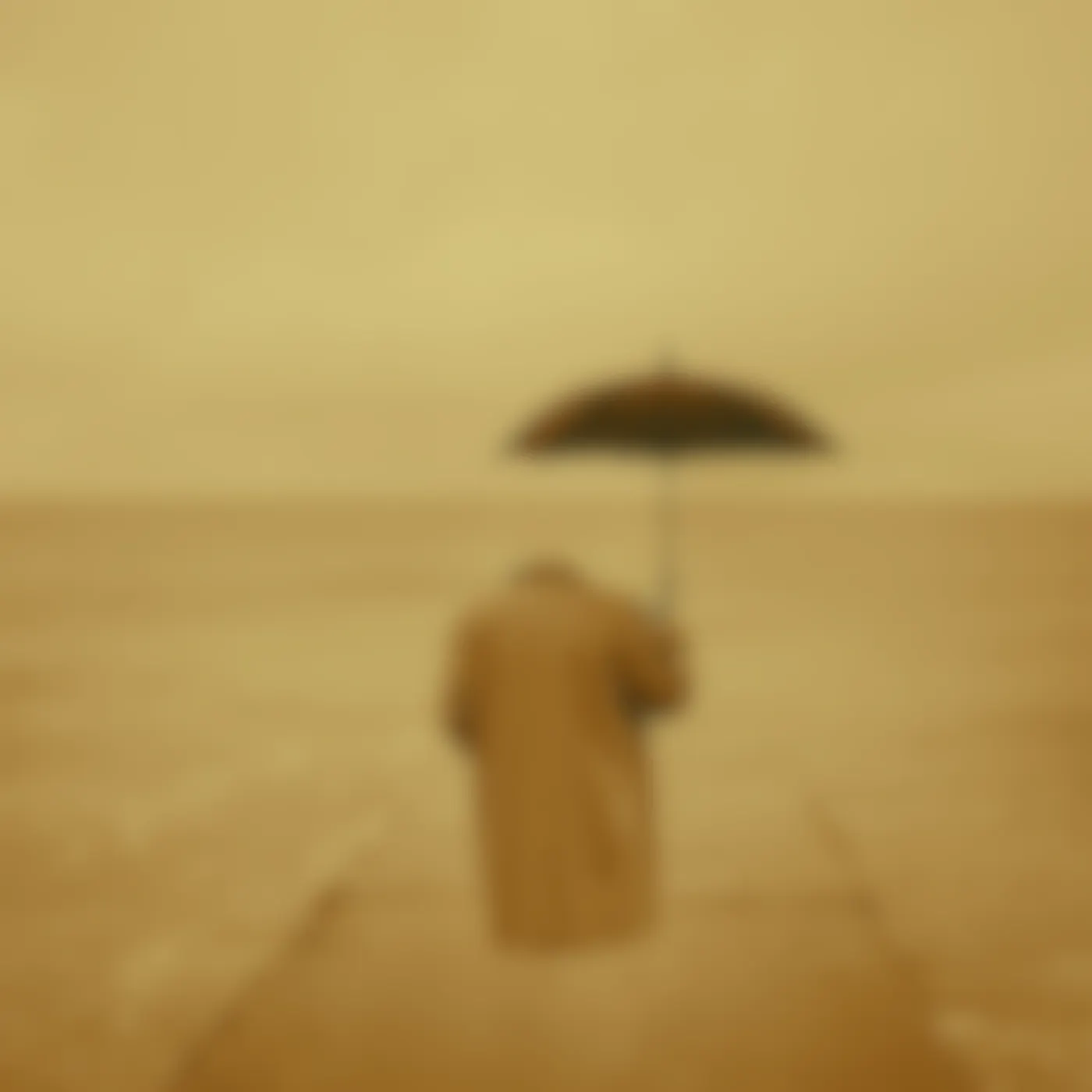 A coat and umbrella floating on a pier, the illusion of an invisible man
