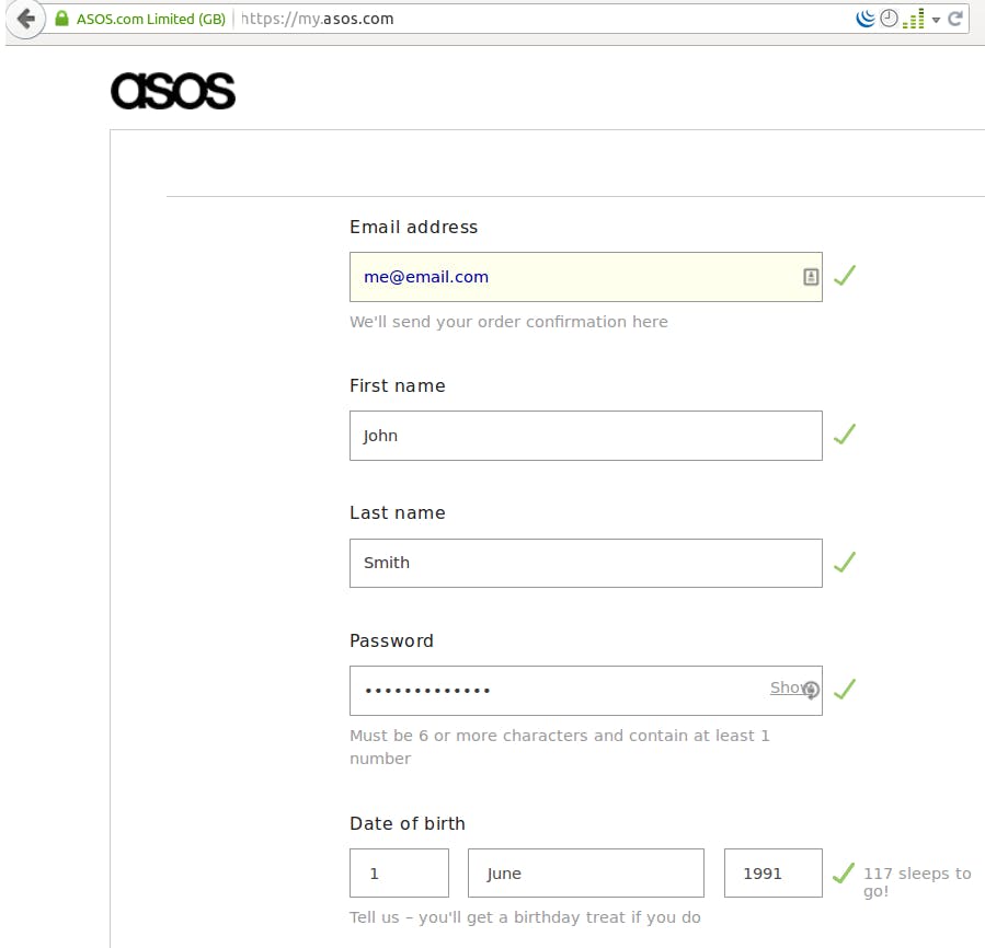 Asos UX example