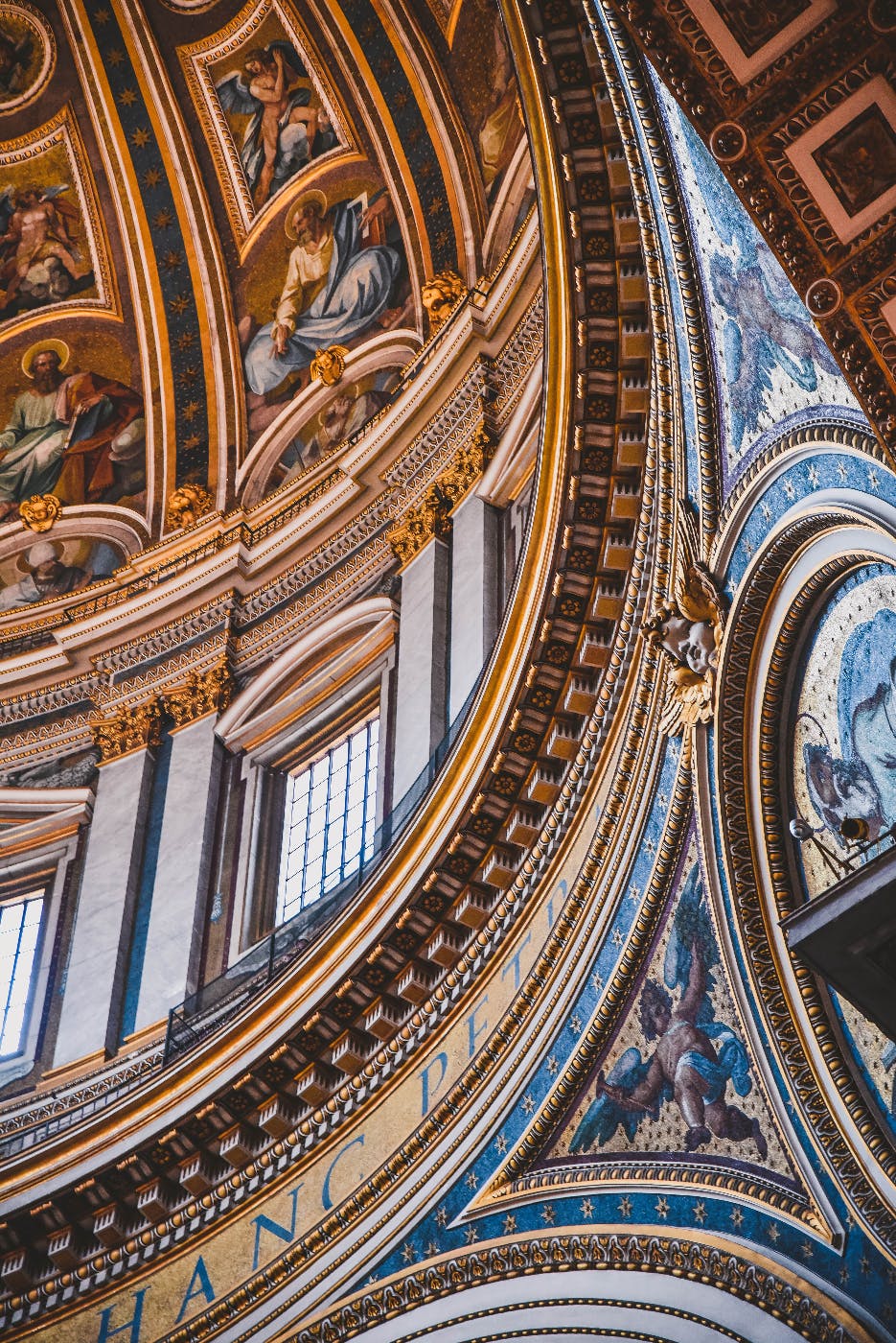 The ornate ceiling of a cathedral