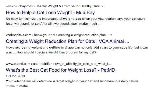SERP for cat weight loss