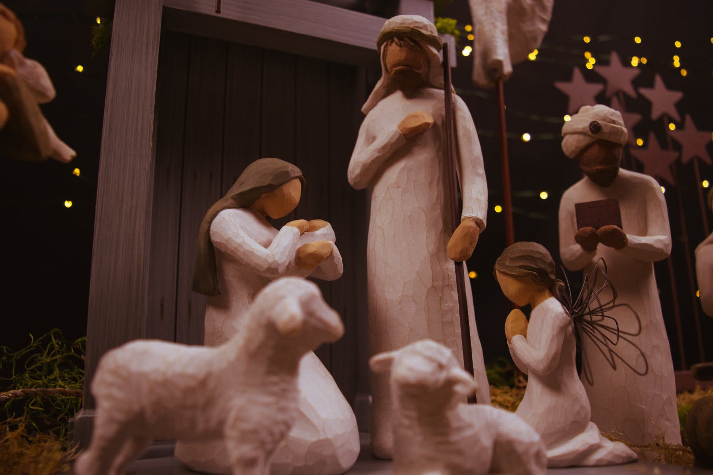 carved figures in the manger