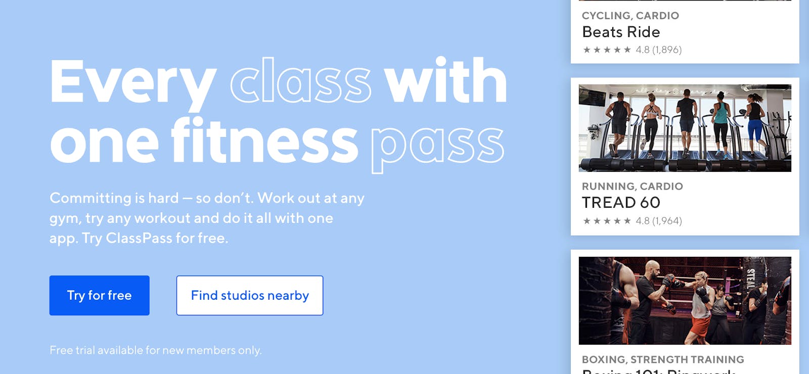 screenshot of classpass benefits and value proposition