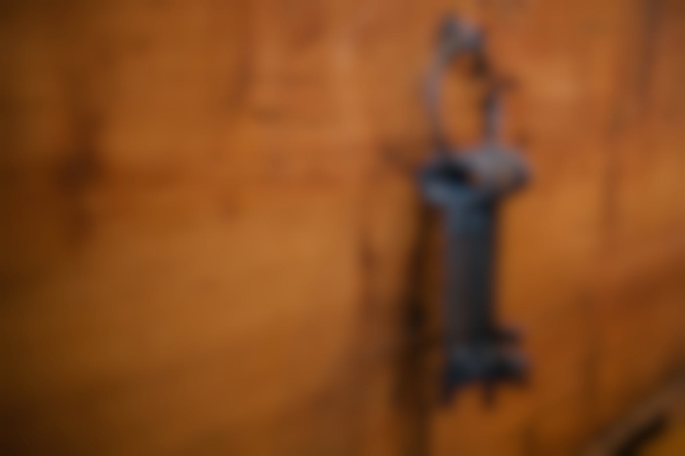 A ring of skeleton keys hanging on a wood wall