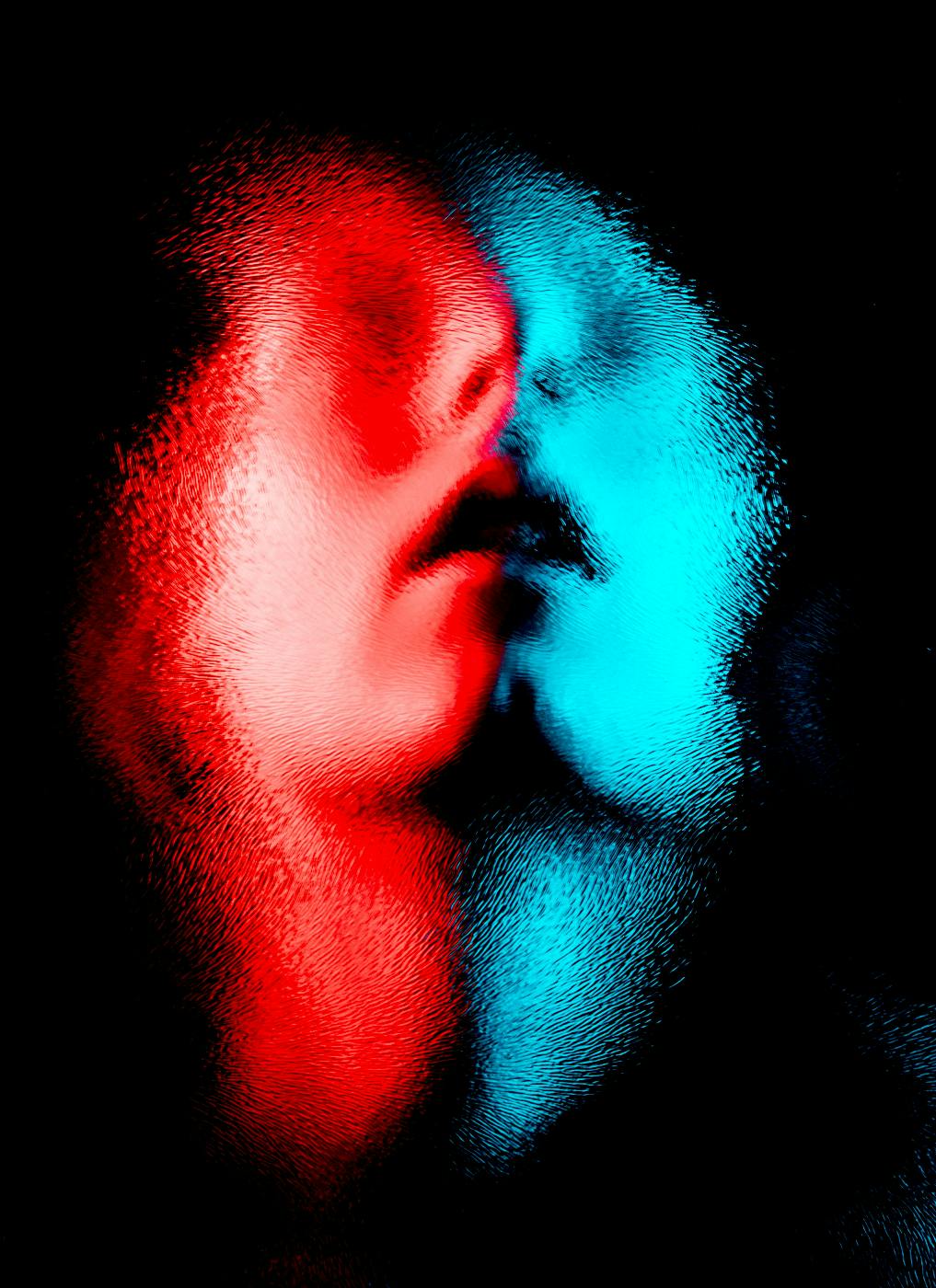 Abstract red and blue human faces