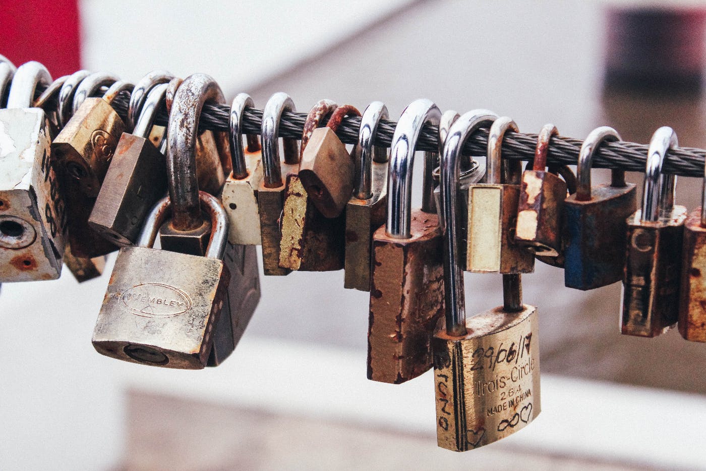 Padlocks on a wire