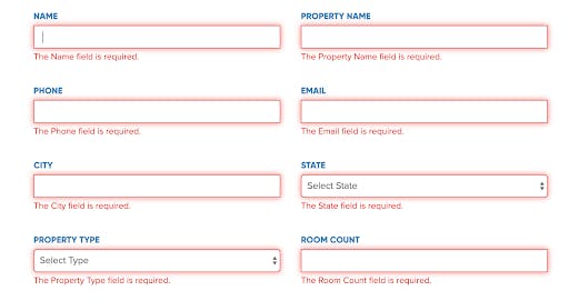 example of an error message on a form