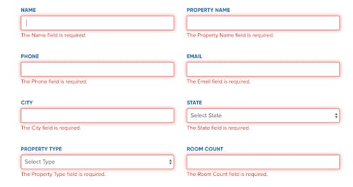 example of an error message on a form