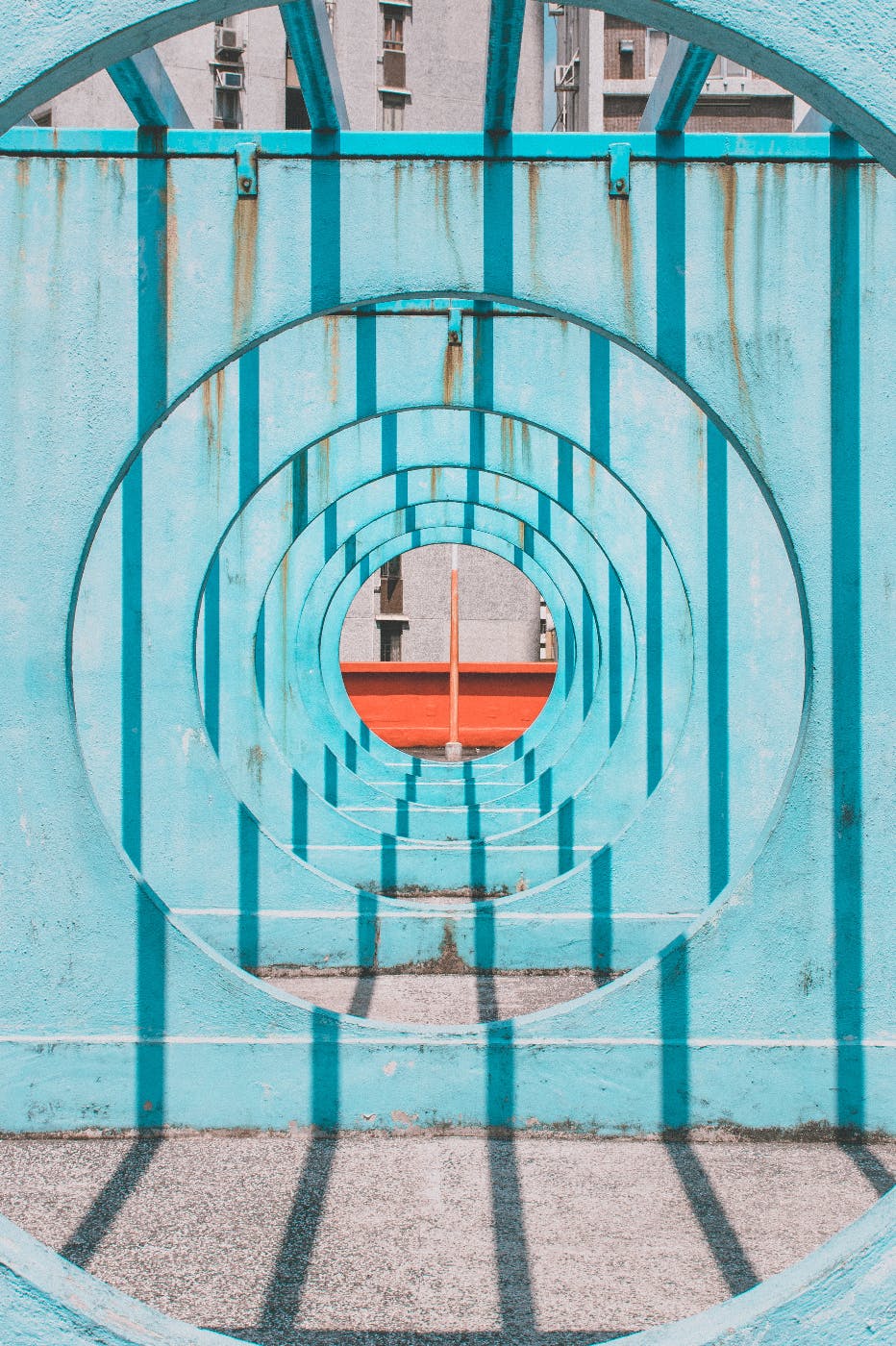 circles in walls creating a circular perspective