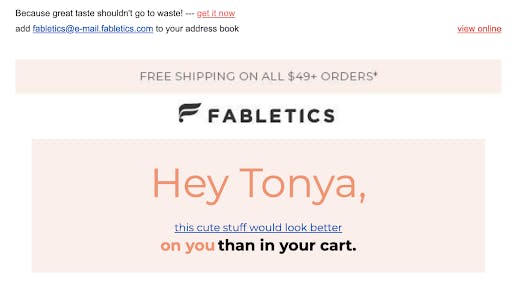 fabletics abandoned cart