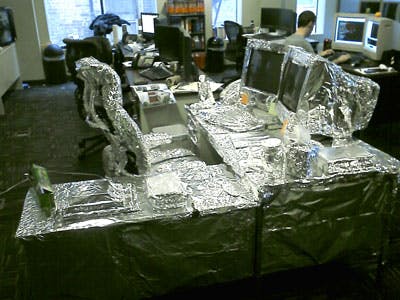 foil covered desk