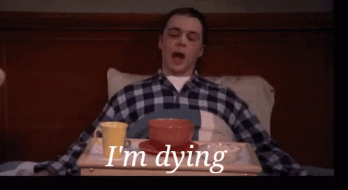 sheldon from big bang theory sick in bed saying he is going to die