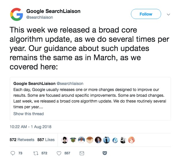 Google confirming the medic update via twitter