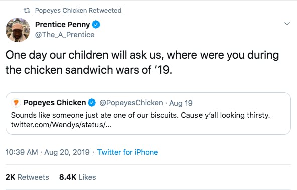 tweet reading where were you during the great chicken war of 2019