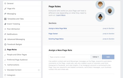 assigning facebook page roles