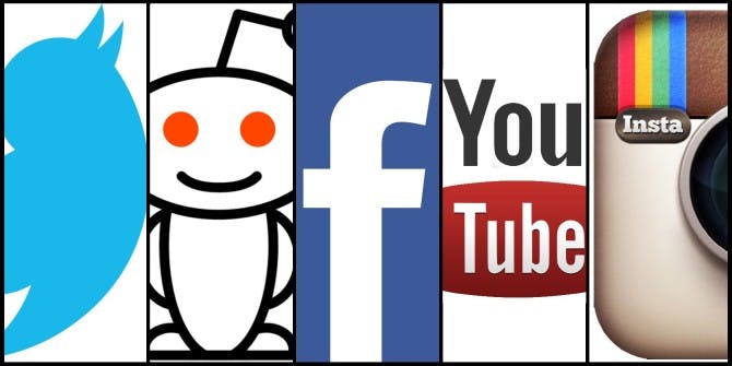 twitter, reddit, facebook, youtube, and instagram logos